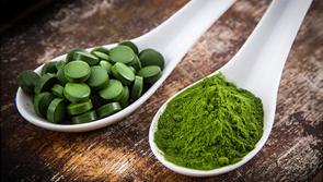Spirulina in tablet and powder form